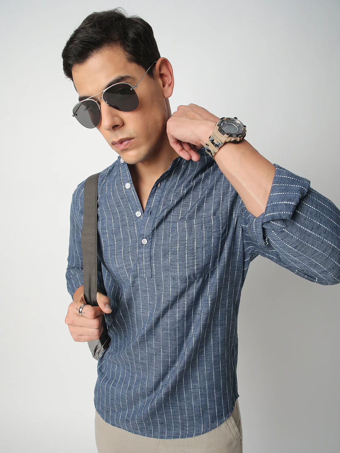 Aegean Blue Chalk Striped Kurta