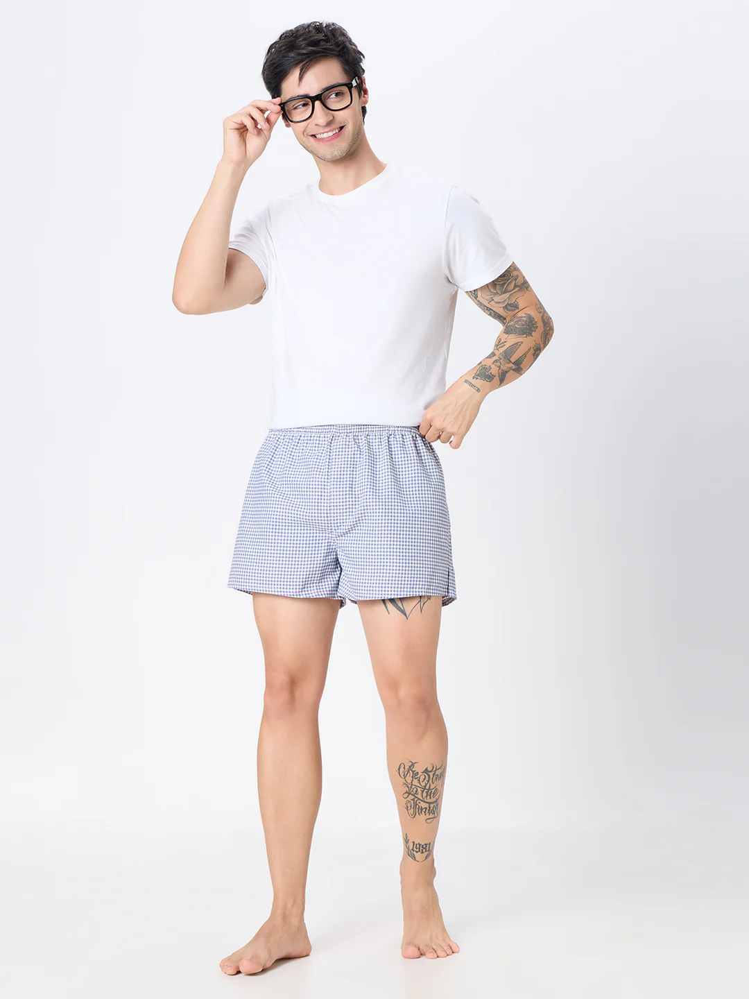 Aegean Blue Checks & White Striped Boxers - Image 9