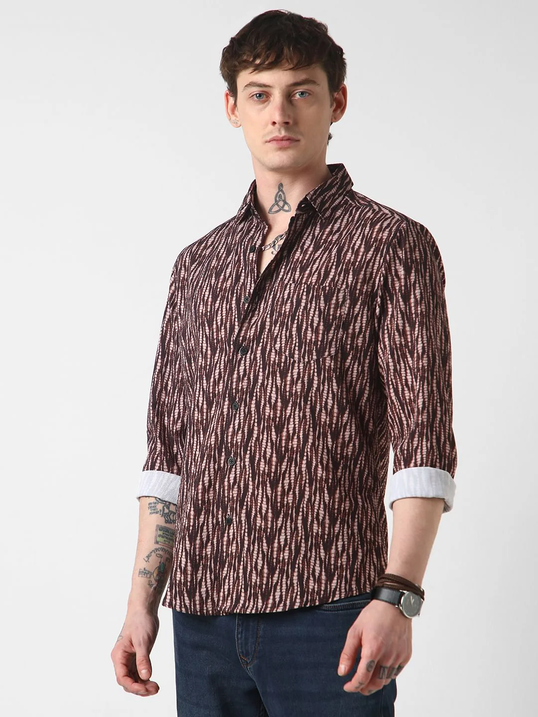 Aesthetic Brown Abstract Printed Crushed Shirt - Image 6