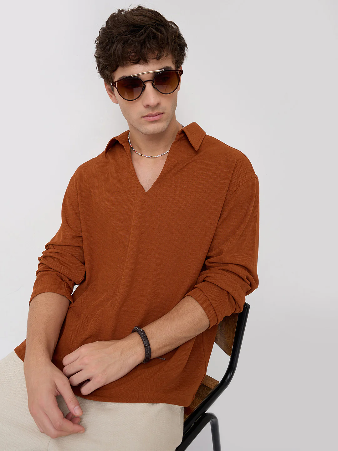 Aesthetic Orange Oversized Knitted Polo Shirt - Image 2