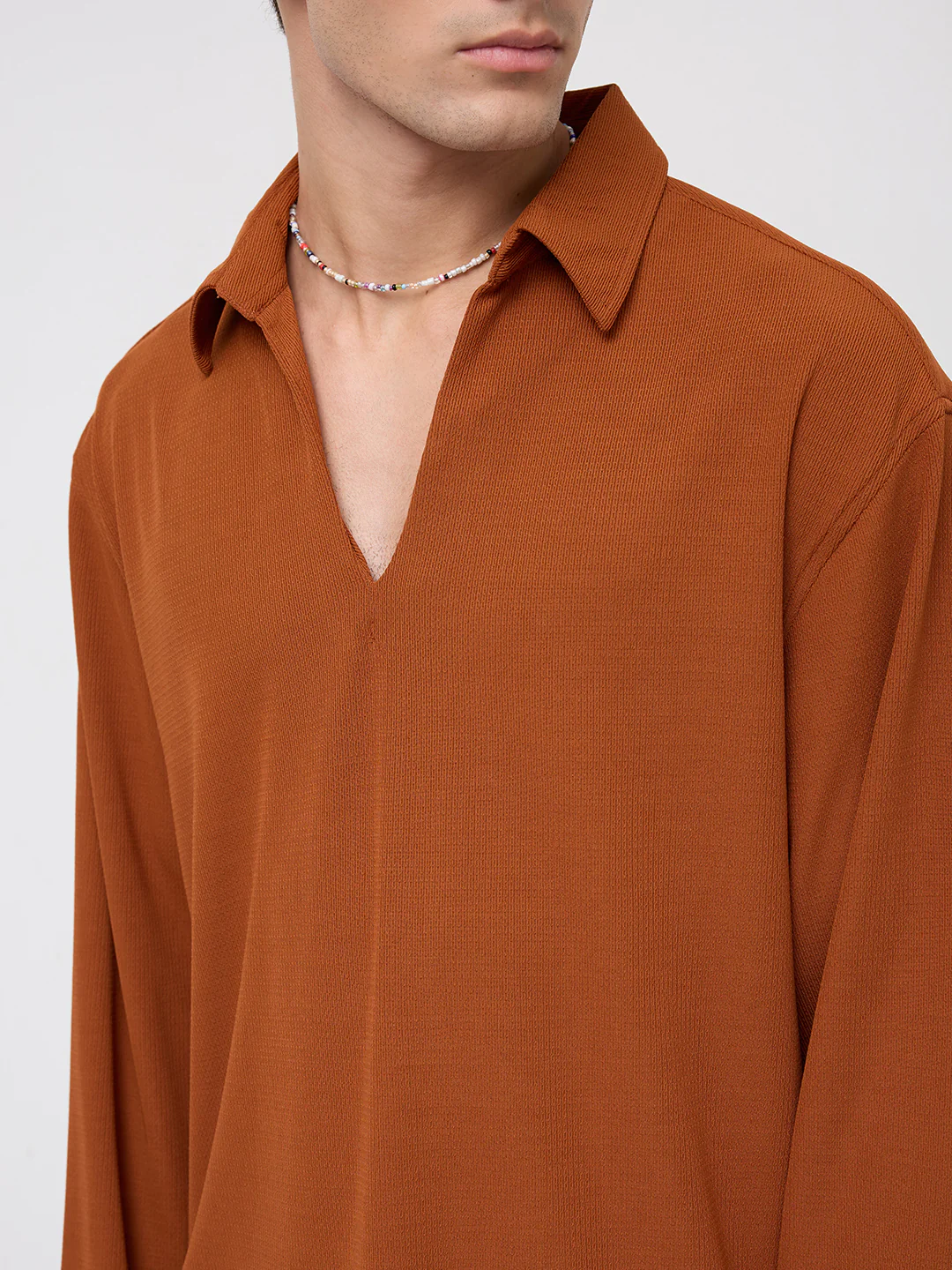 Aesthetic Orange Oversized Knitted Polo Shirt - Image 3