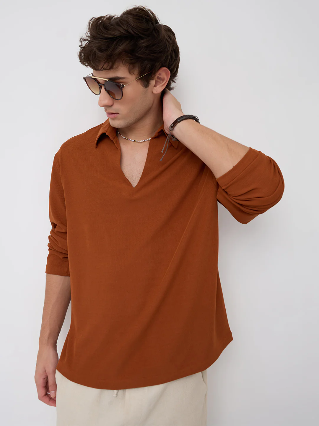 Aesthetic Orange Oversized Knitted Polo Shirt - Image 4