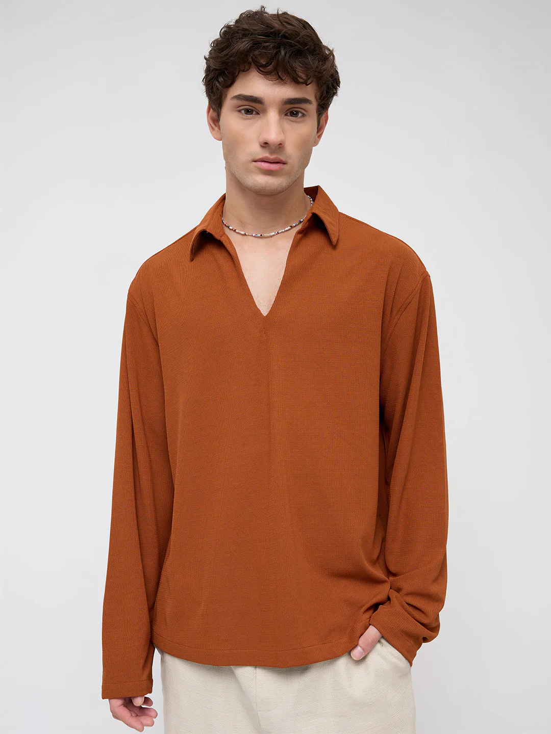Aesthetic Orange Oversized Knitted Polo Shirt - Image 5