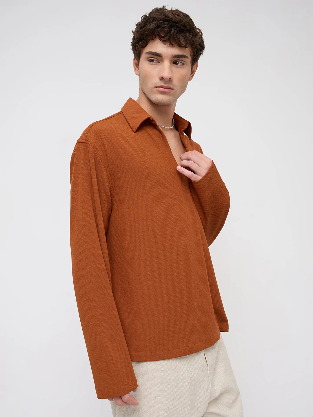 Aesthetic Orange Oversized Knitted Polo Shirt - Image 6