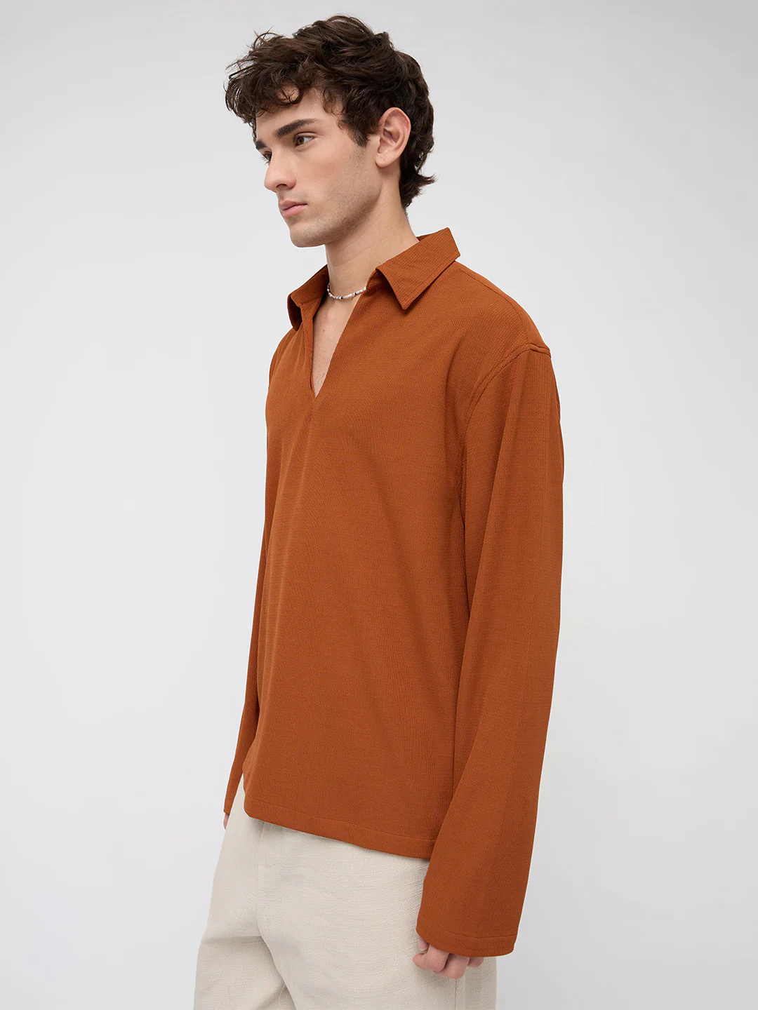 Aesthetic Orange Oversized Knitted Polo Shirt - Image 7