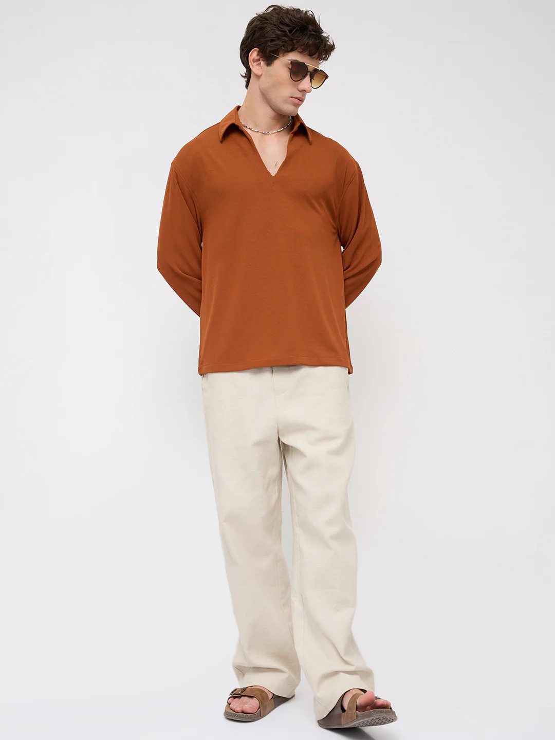 Aesthetic Orange Oversized Knitted Polo Shirt - Image 9