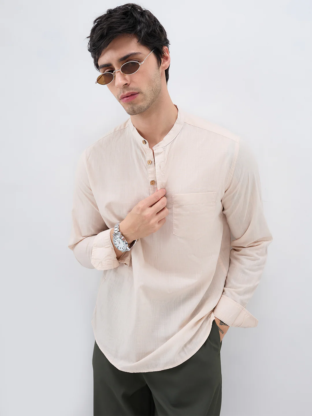 Alabaster Cream Slub Textured Kurta
