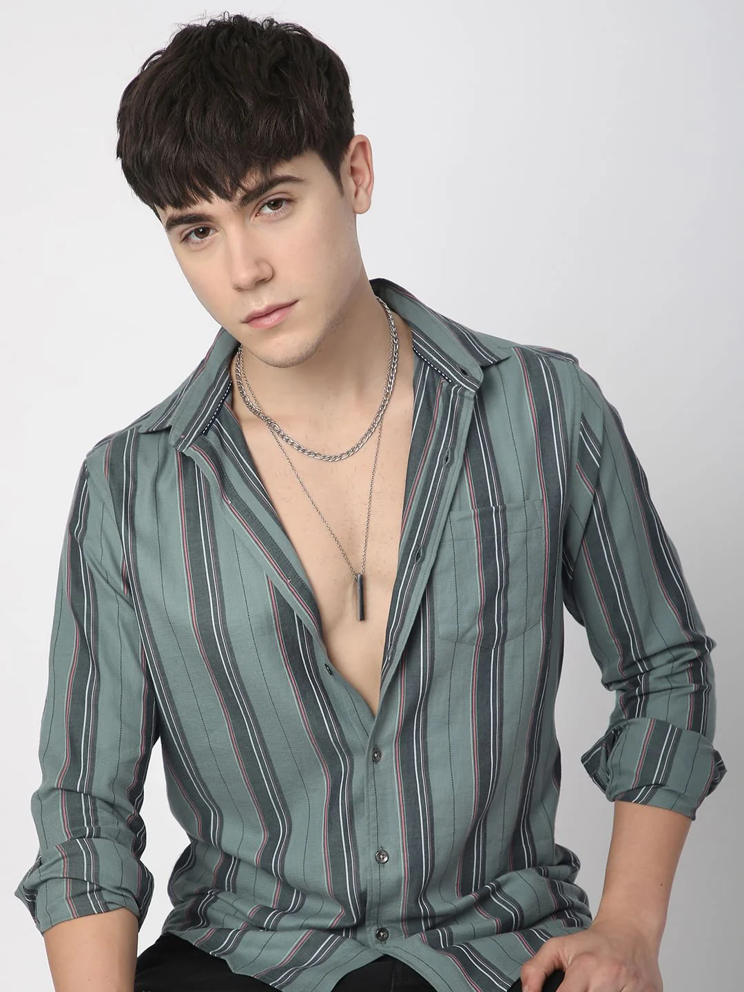 Alluring Submarine Green Striped Shirt - Image 4