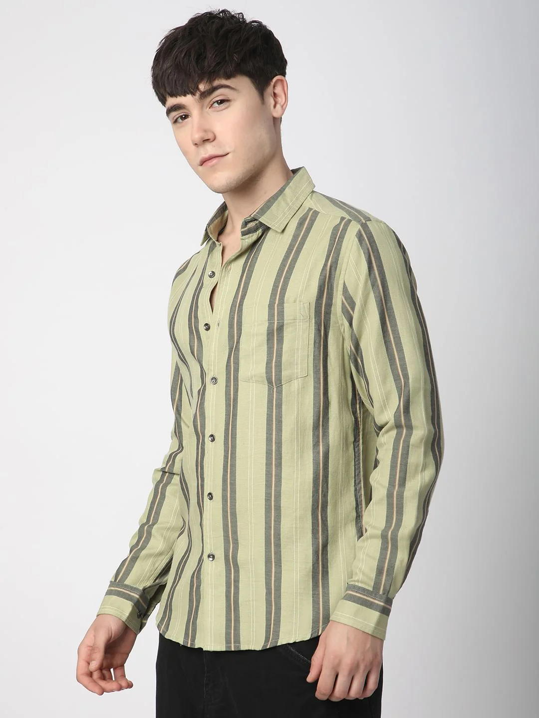 Alluring Tea Green Striped Shirt - Image 6