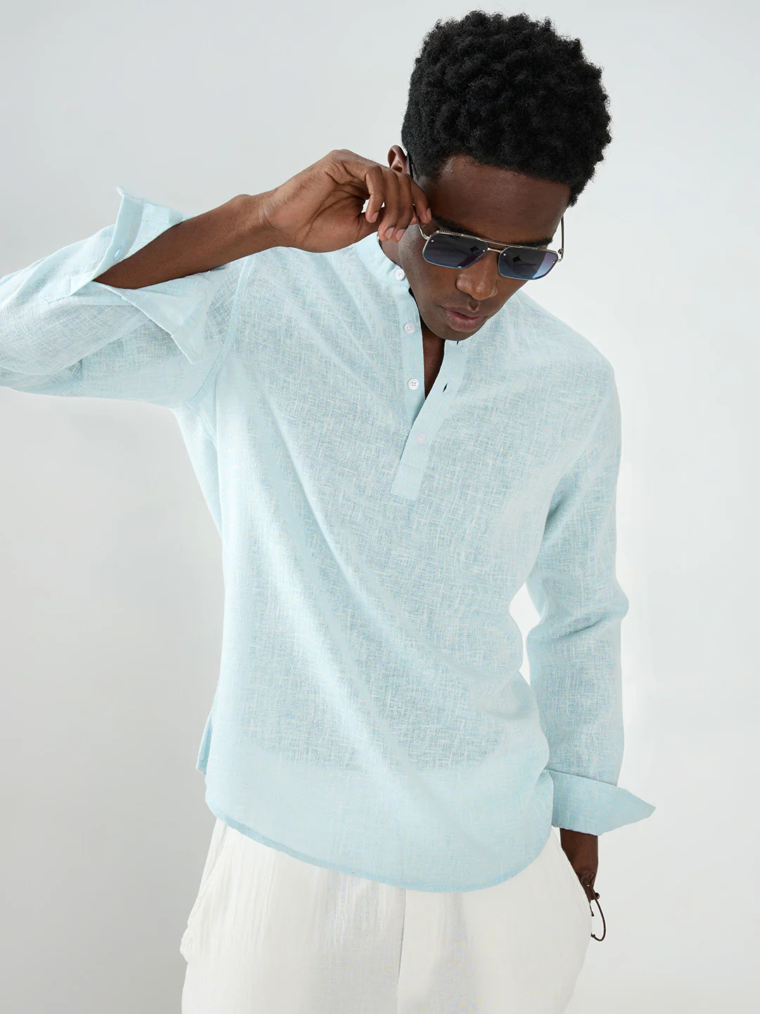 Aqua Mist Slub Textured Vacation Kurta - Image 2