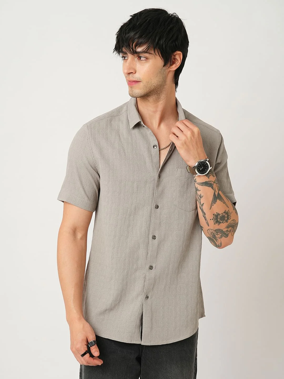 Arched Hazelnut Beige Textured Shirt - Image 5