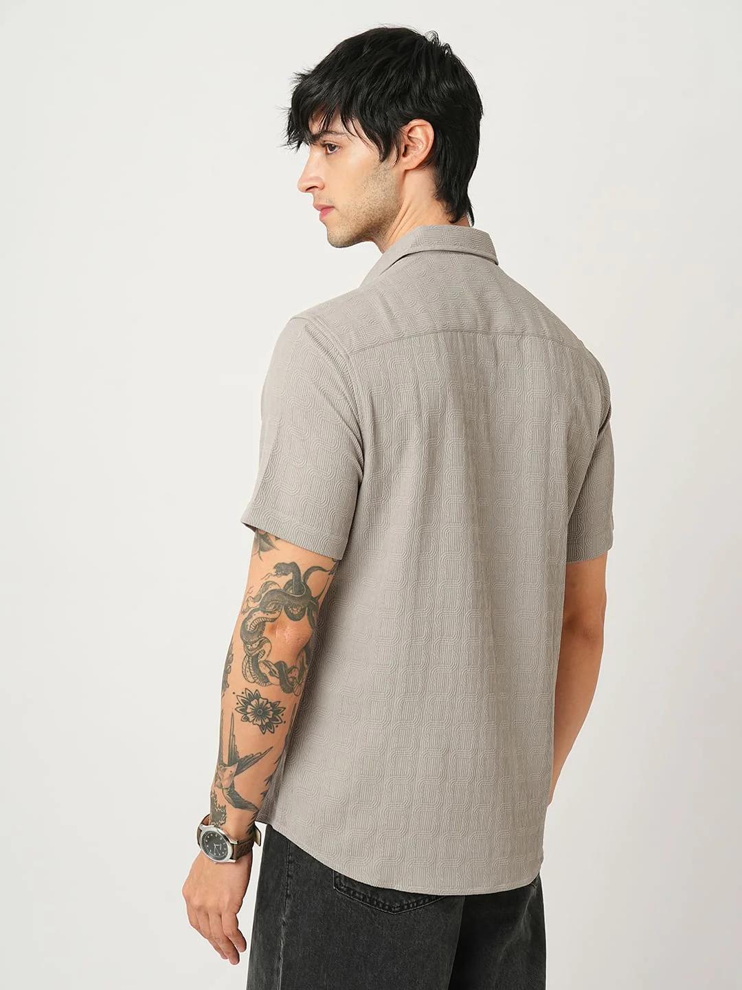 Arched Hazelnut Beige Textured Shirt - Image 7
