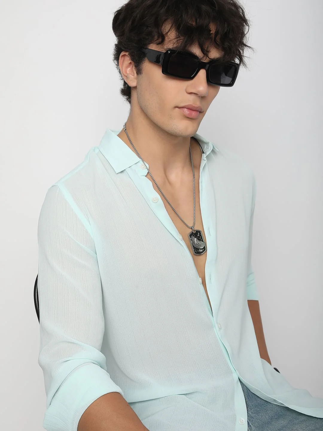 Arctic Blue Line Striped Chiffon Shirt - Image 2