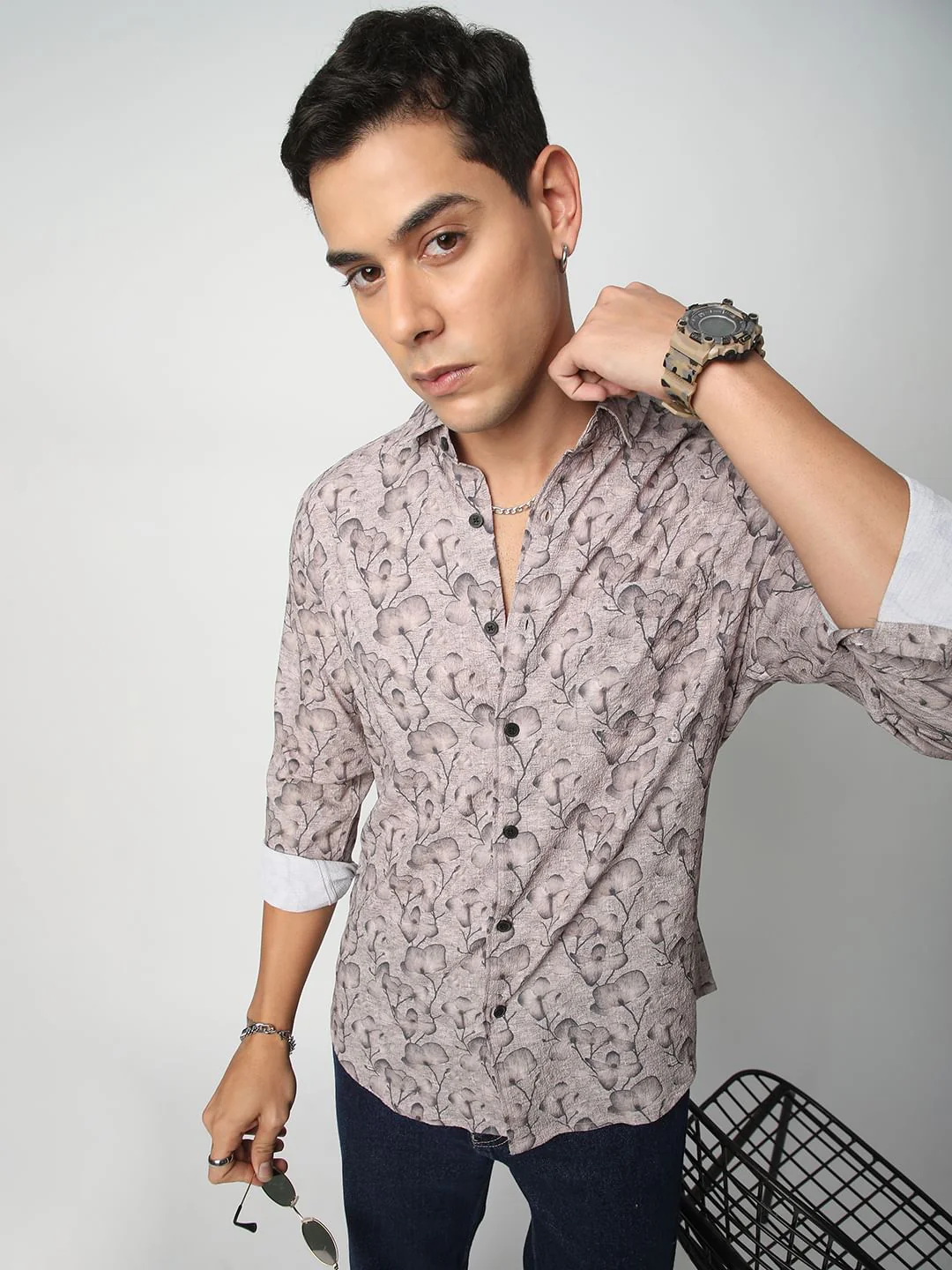 Artistic Floral Printed Crushed Shirt - Image 2