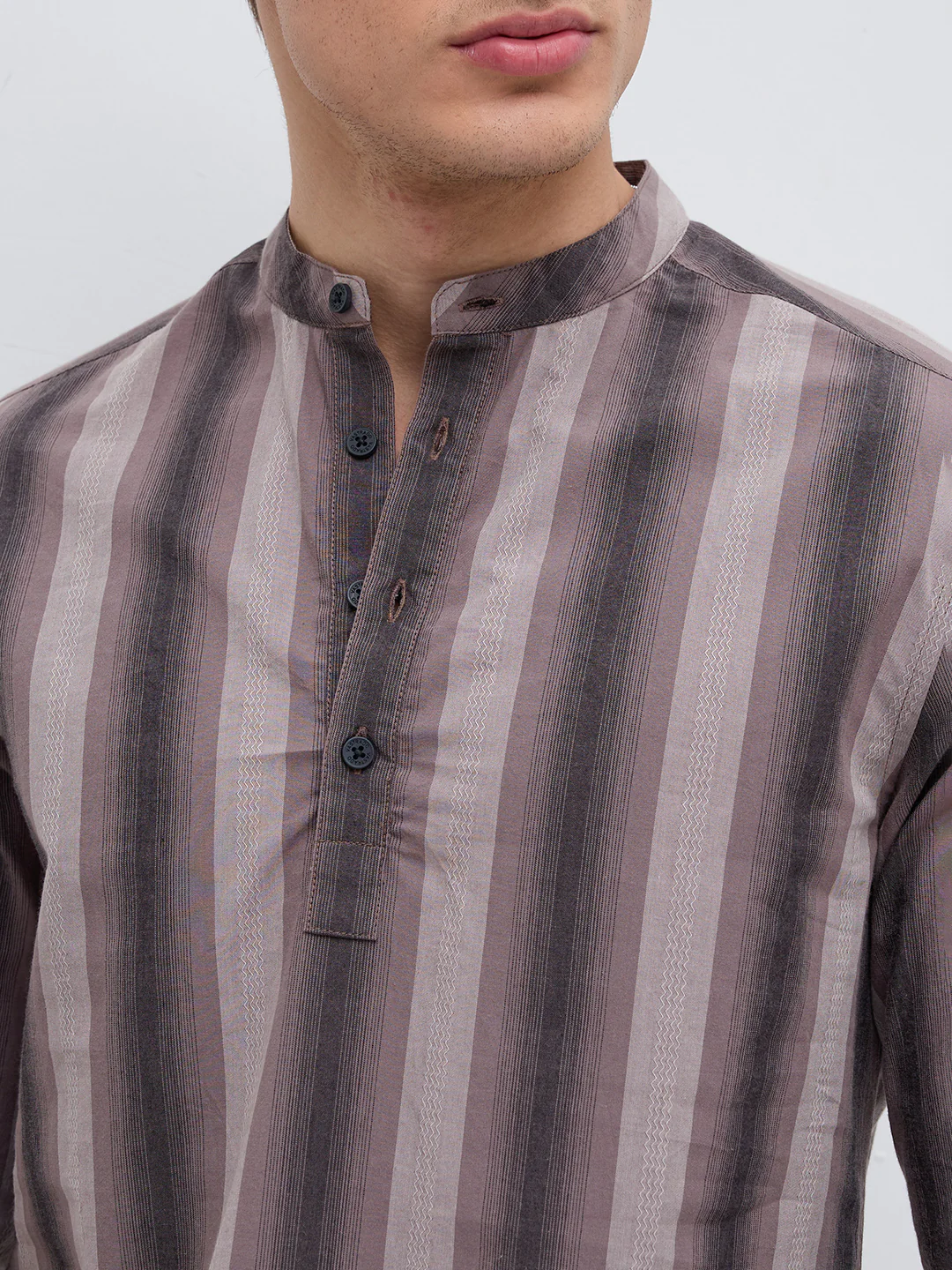 Ash Brown Multi Stripes Essential Kurta - Image 3