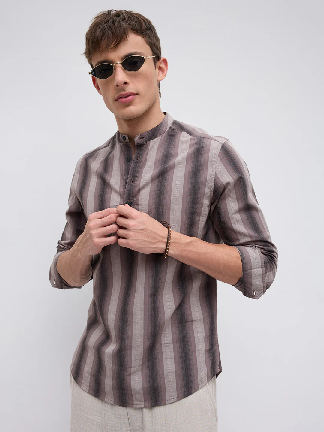 Ash Brown Multi Stripes Essential Kurta - Image 4