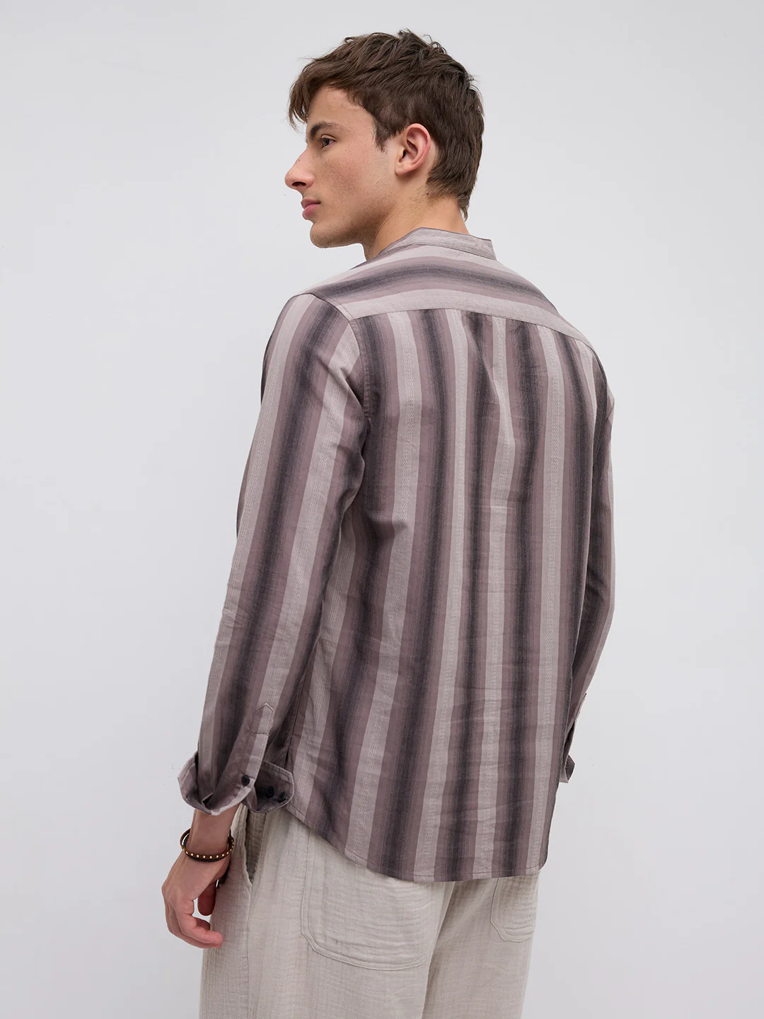 Ash Brown Multi Stripes Essential Kurta - Image 6