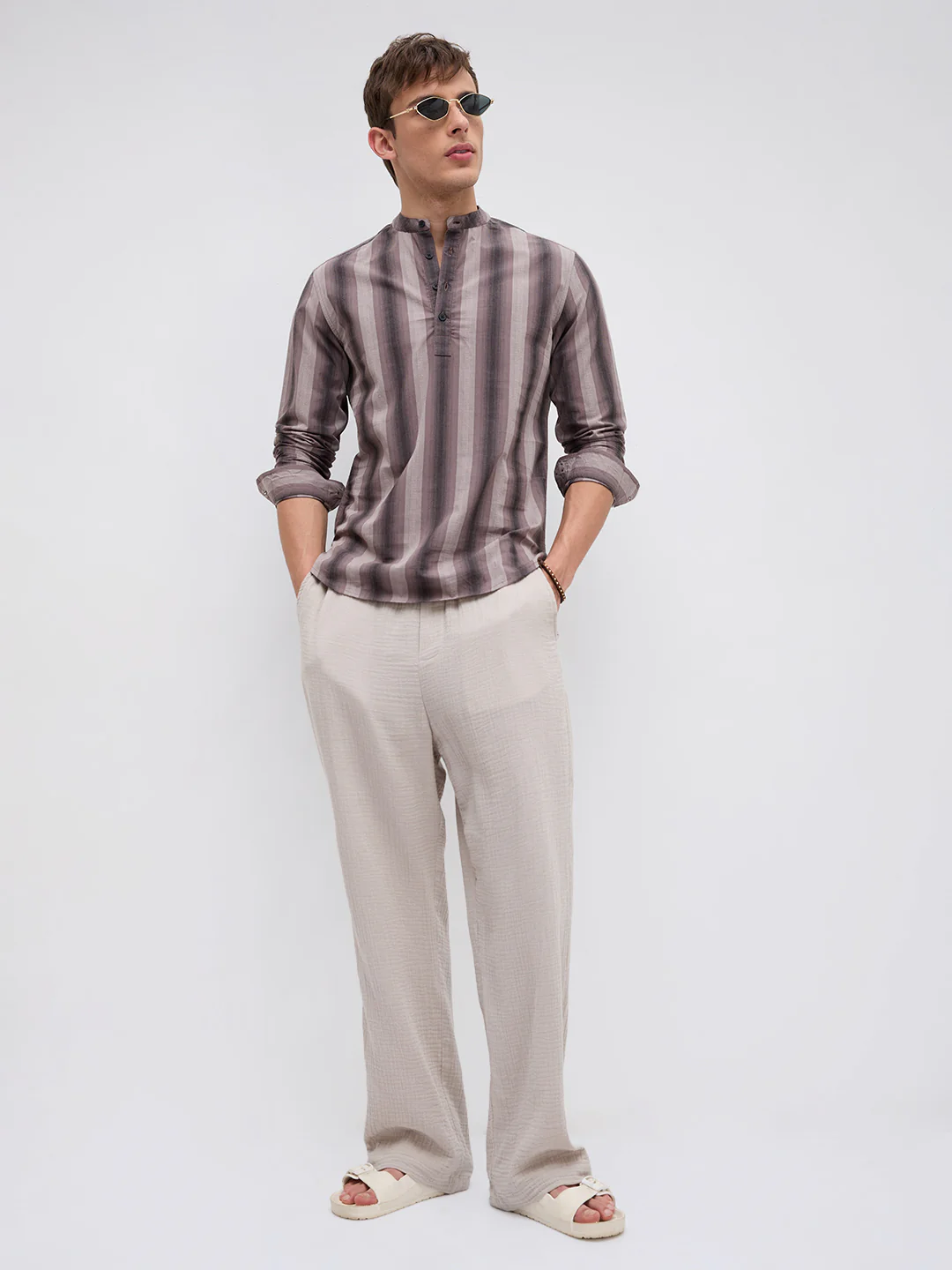Ash Brown Multi Stripes Essential Kurta - Image 7