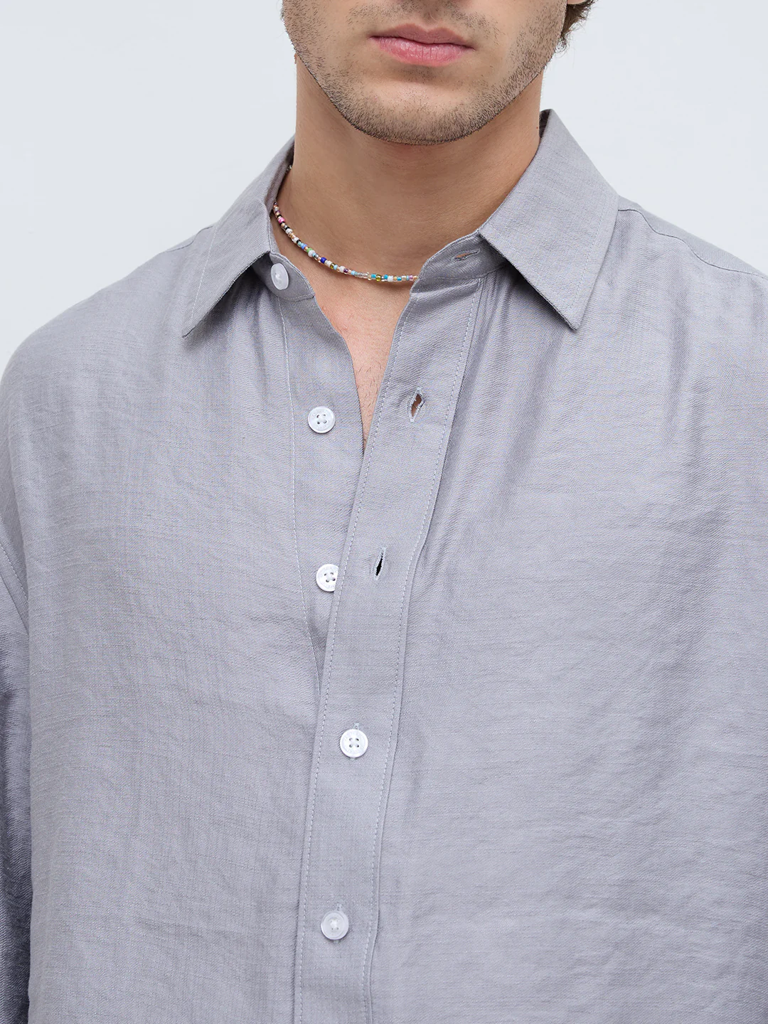 Ash Grey Crinkled Boxy Fit Crop Shirt - Image 3