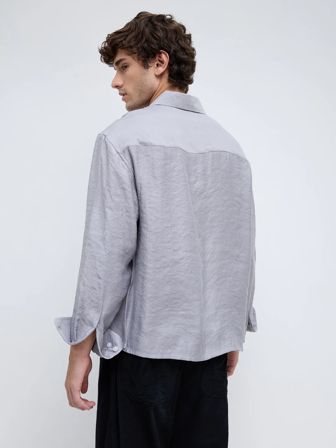 Ash Grey Crinkled Boxy Fit Crop Shirt - Image 7