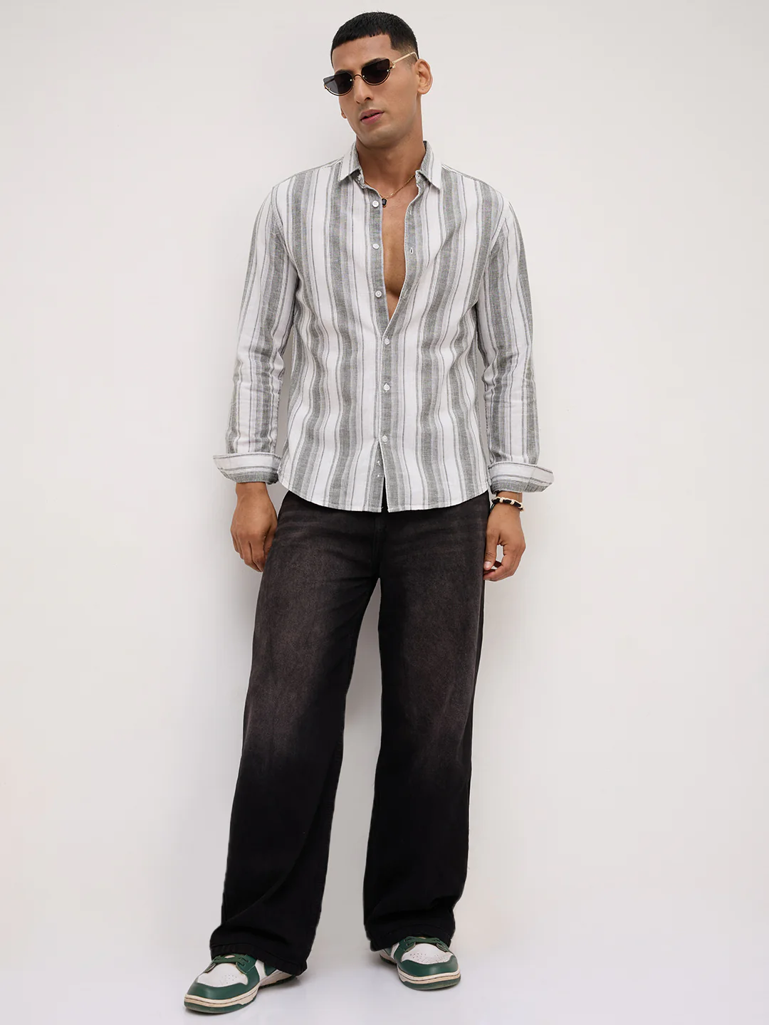 Ash Grey Shadow Striped Linen Blend Shirt - Image 8