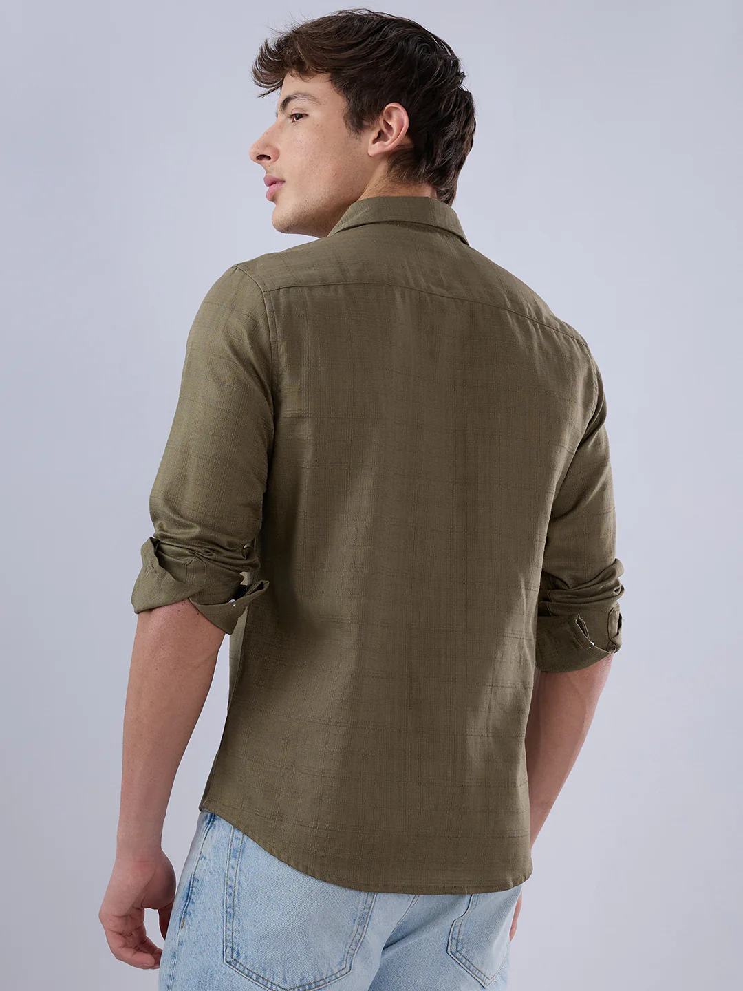 Asparagus Green Textured Weave Shirt - Image 6