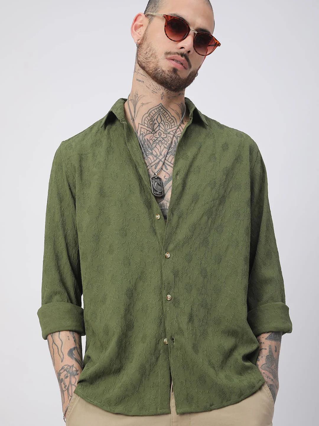 Basil Green Botanical Jacquard Shirt - Image 2