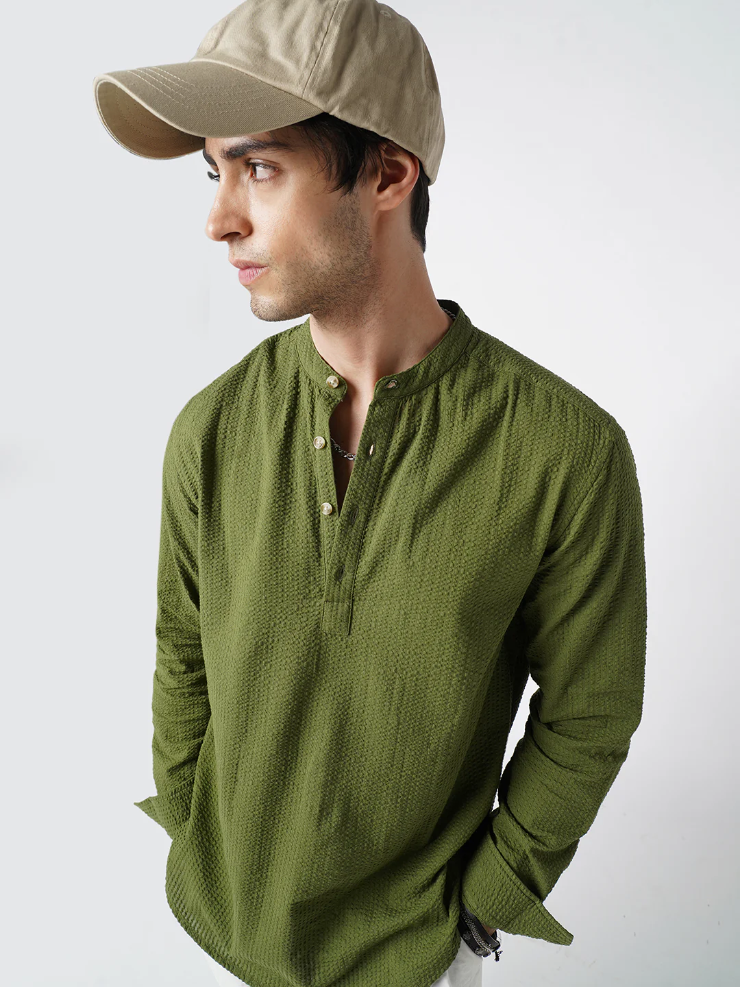 Basil Green Seersucker Kurta - Image 2