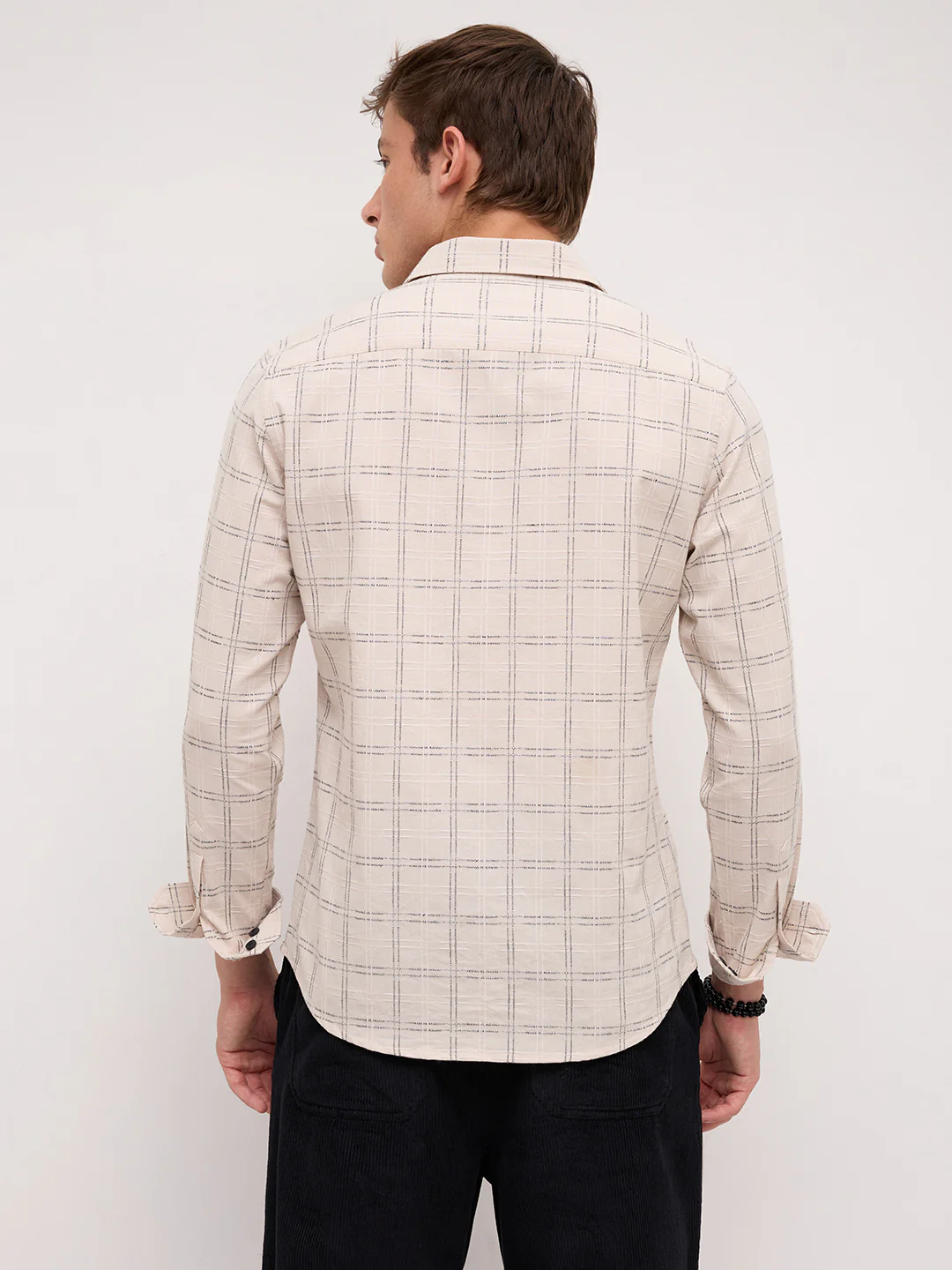 Beige & Black Gridline Graph Textured Checks Shirt - Image 6