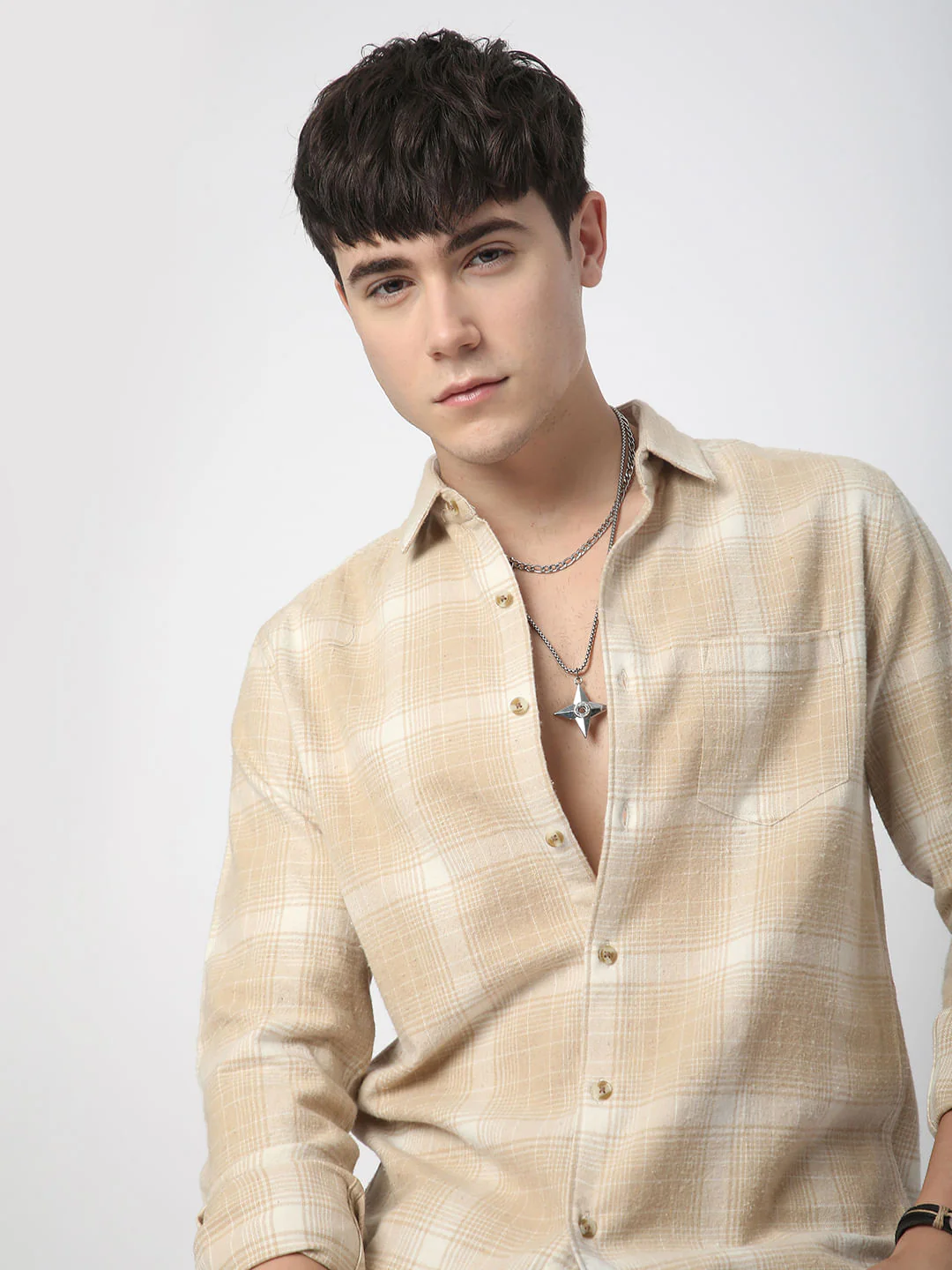 Beige Tattersall Checked Flannel Shirt - Image 2