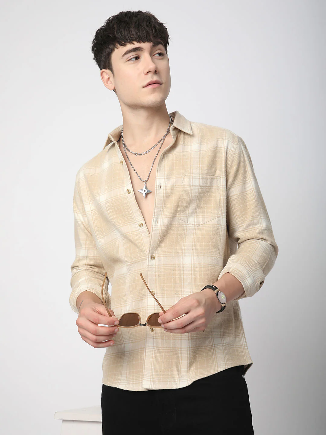 Beige Tattersall Checked Flannel Shirt - Image 4
