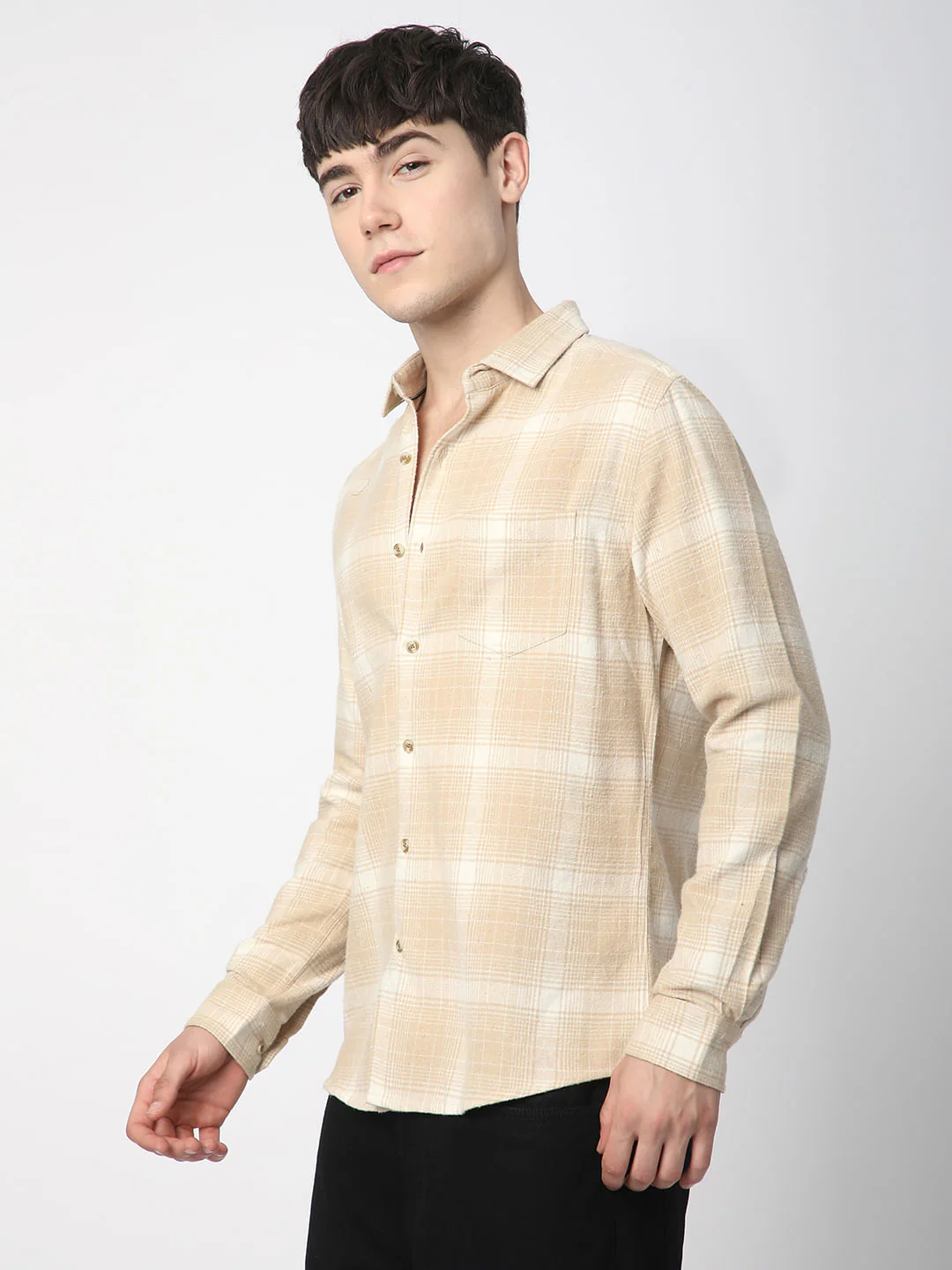 Beige Tattersall Checked Flannel Shirt - Image 6