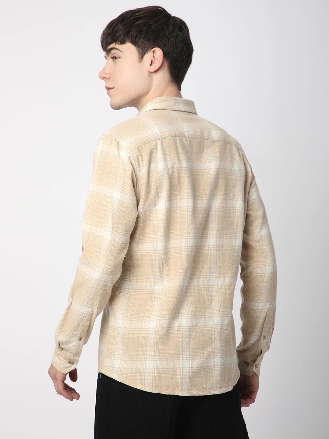 Beige Tattersall Checked Flannel Shirt - Image 7
