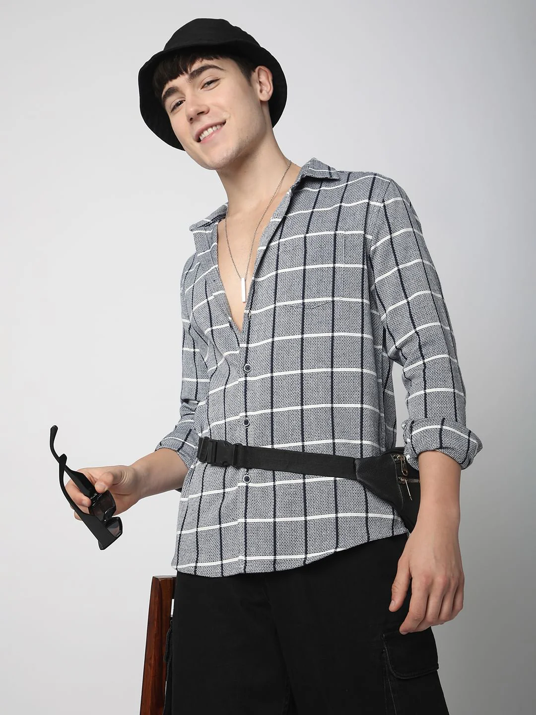 Black & White Interweave Window Checked Shirt - Image 2