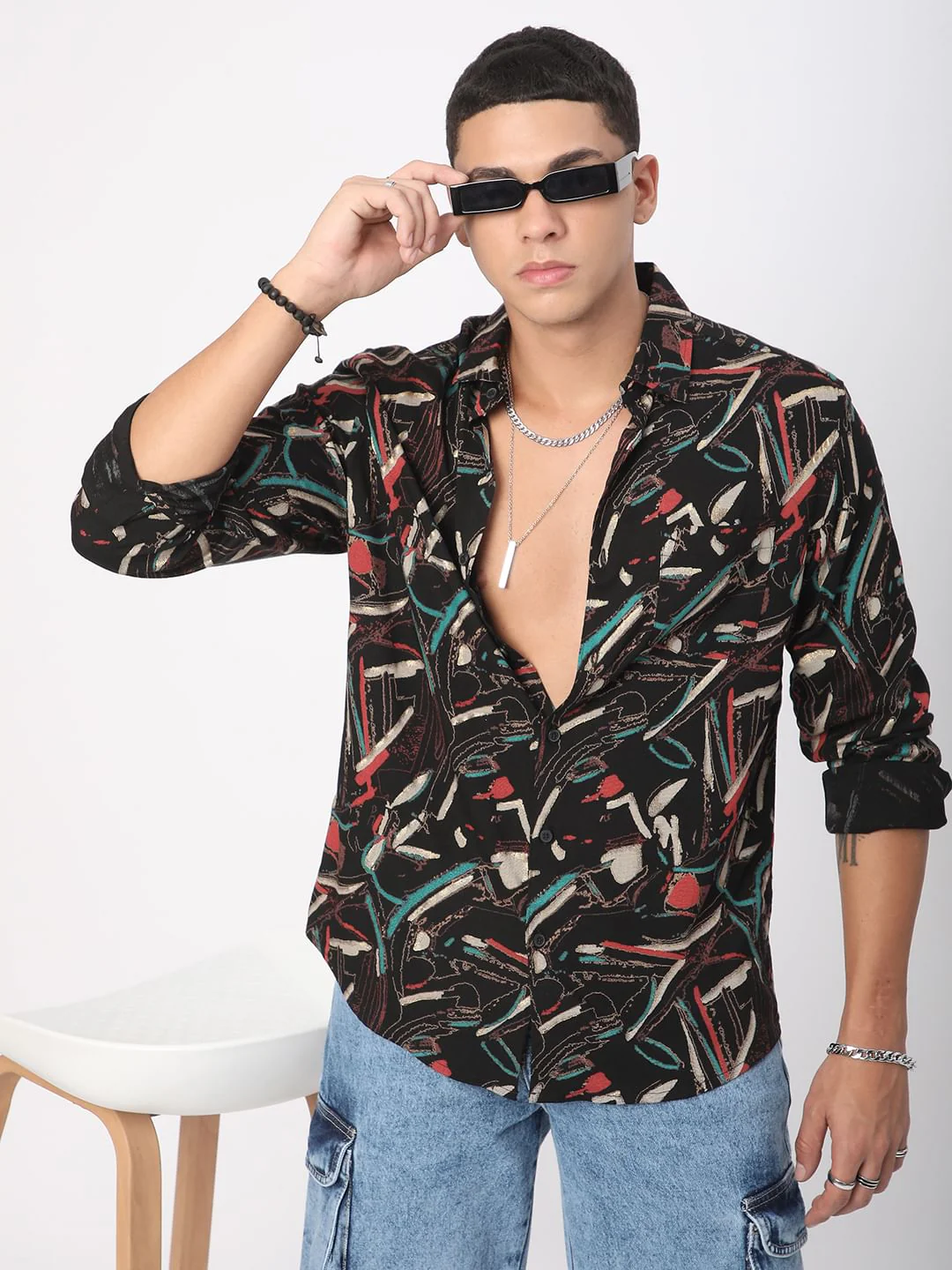 Black Fusion Hues Foil Printed Shirt - Image 4