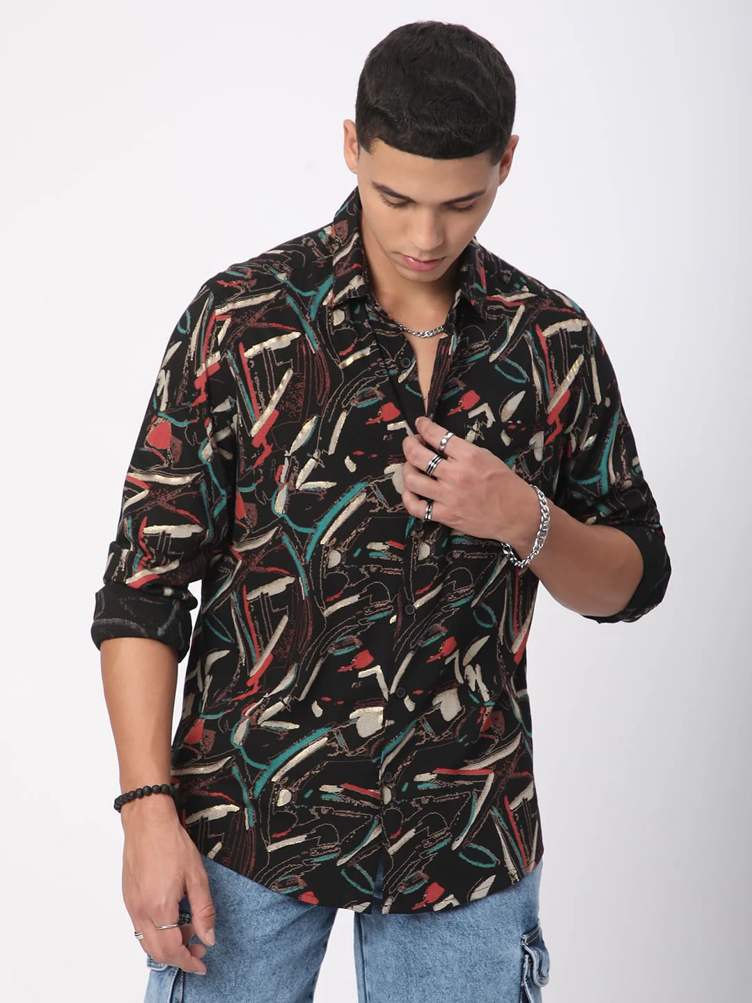 Black Fusion Hues Foil Printed Shirt - Image 5