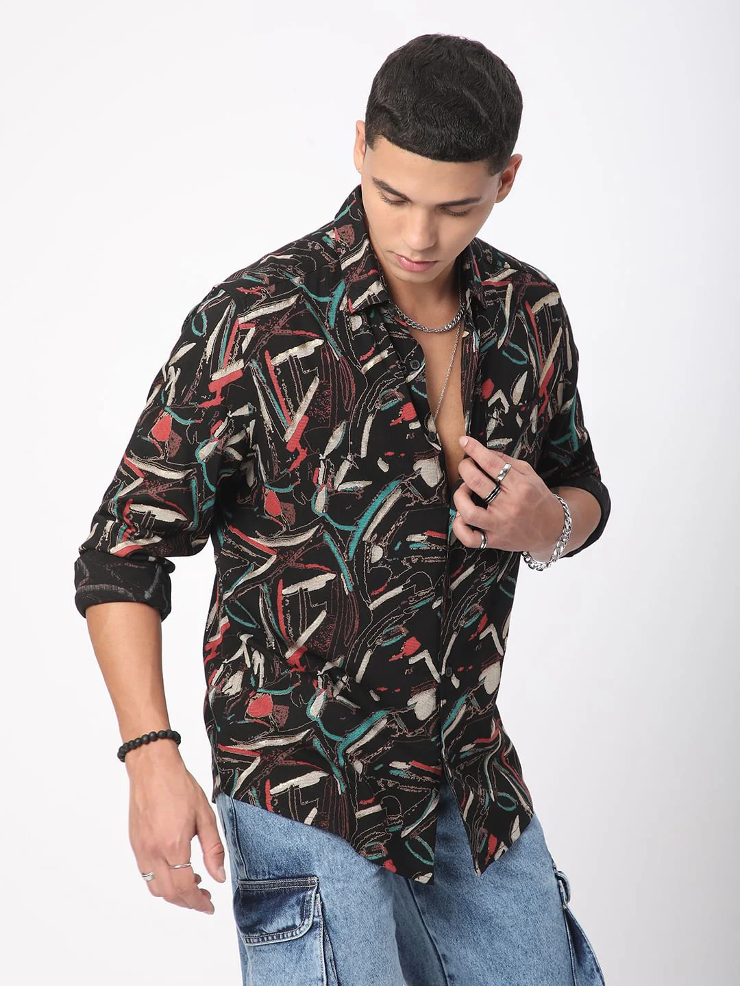 Black Fusion Hues Foil Printed Shirt - Image 7