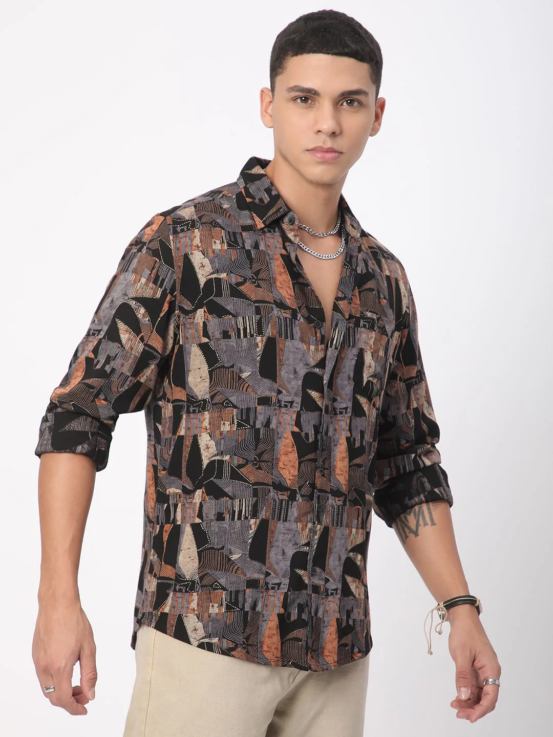 Black Fusion Hues Linear Foil Printed Shirt - Image 6