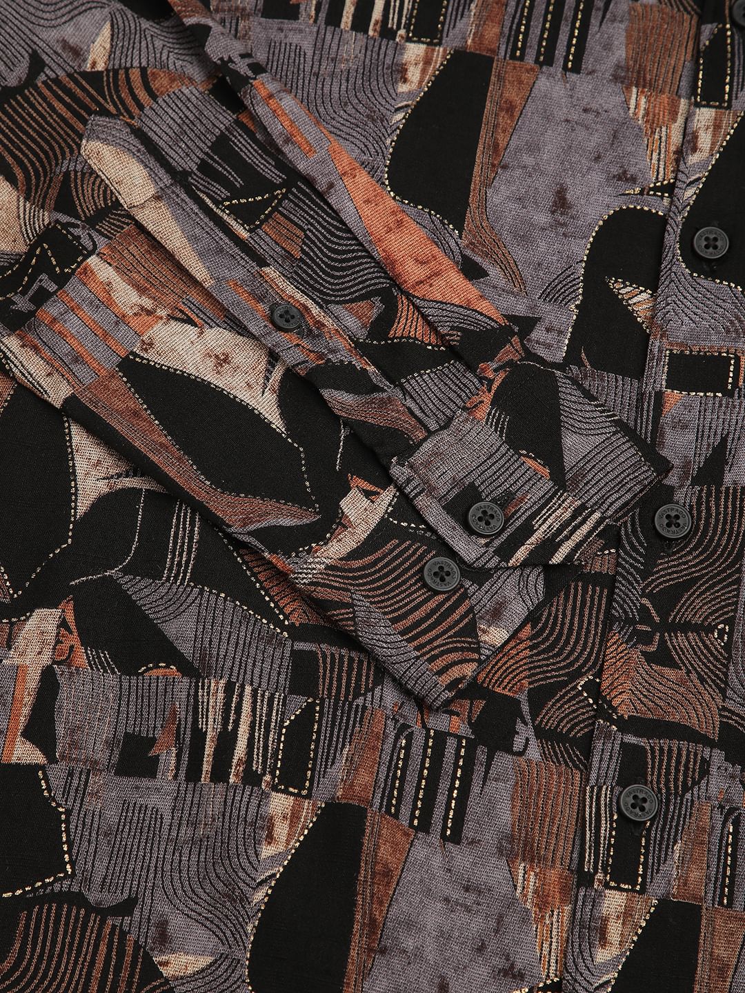 Black Fusion Hues Linear Foil Printed Shirt - Image 9
