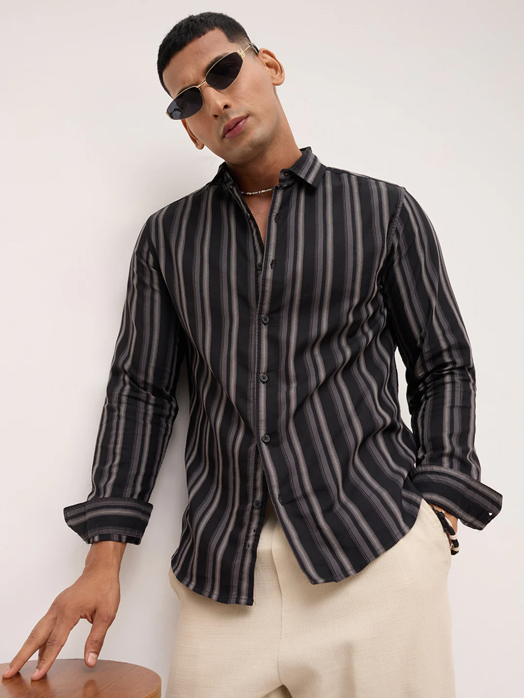 Black & Grey Broad Striped Shirt