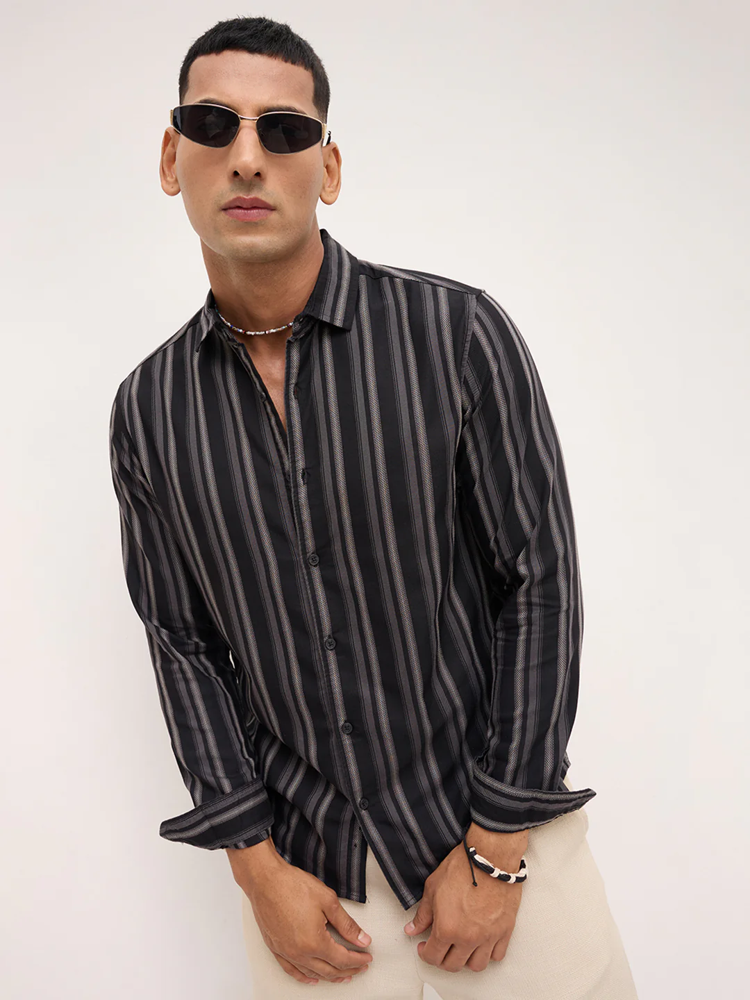 Black & Grey Broad Striped Shirt - Image 2