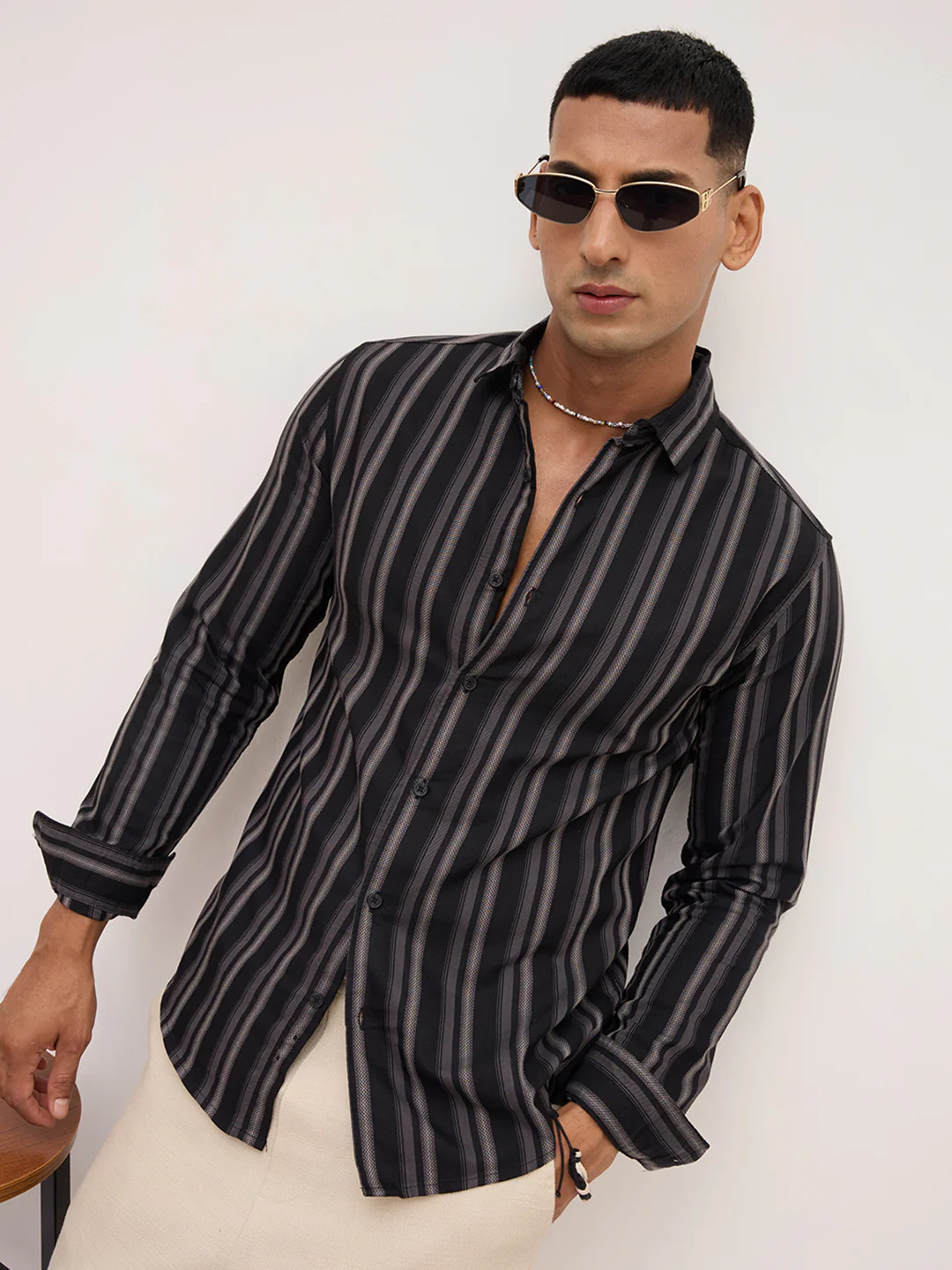 Black & Grey Broad Striped Shirt - Image 4