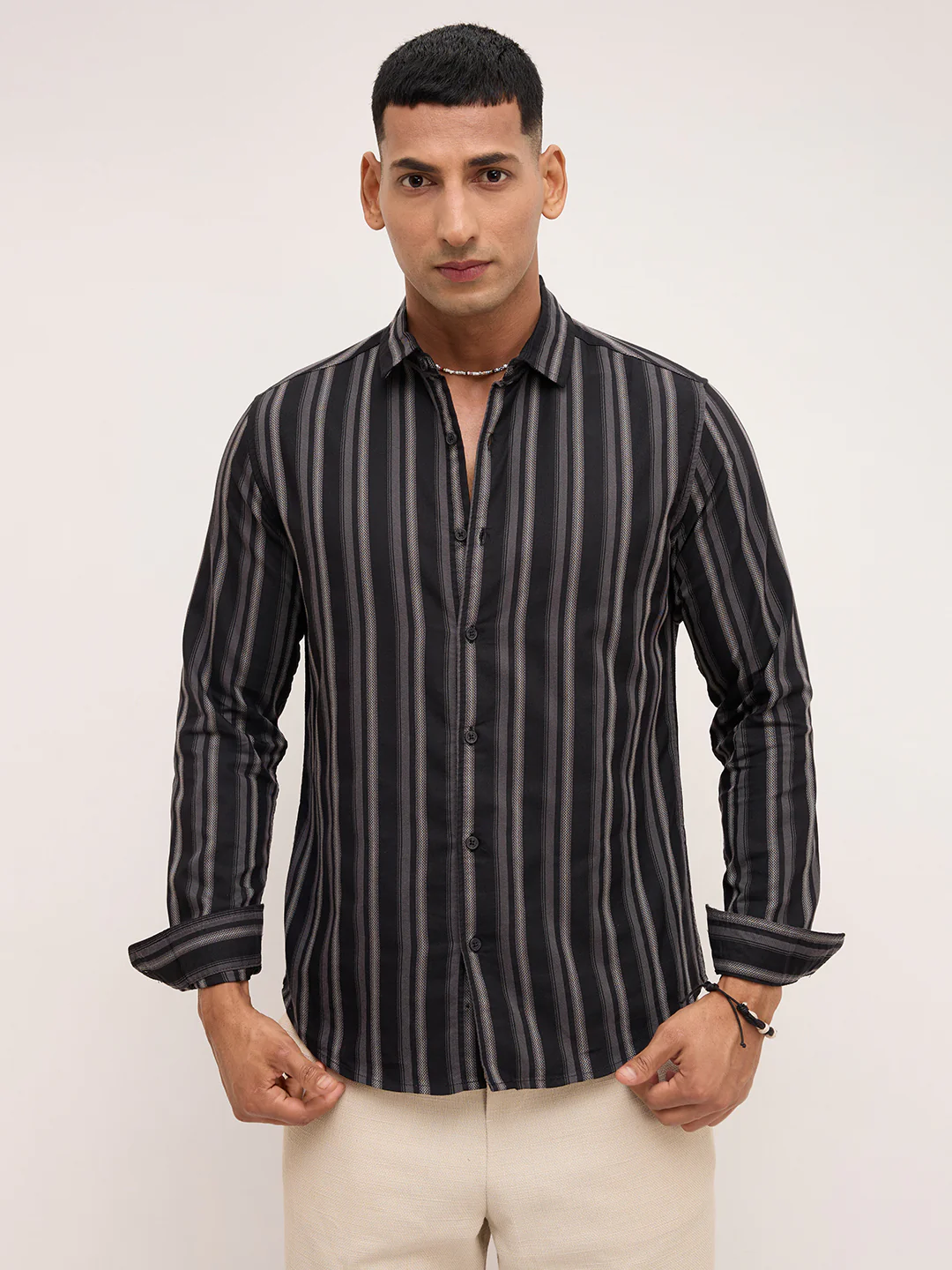 Black & Grey Broad Striped Shirt - Image 5