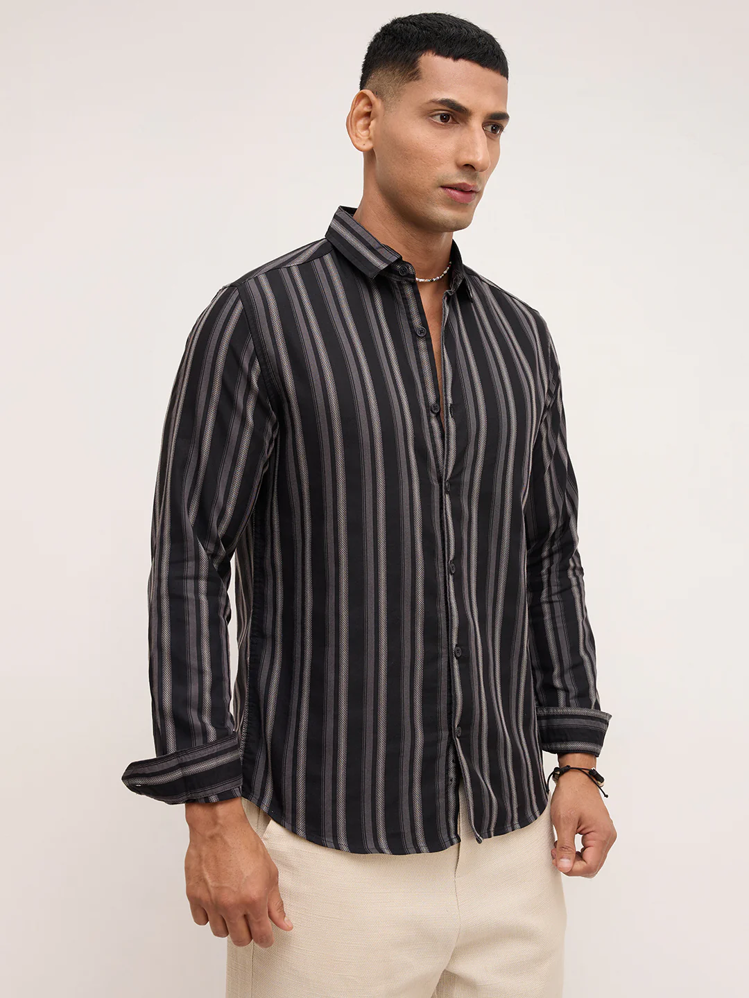 Black & Grey Broad Striped Shirt - Image 6
