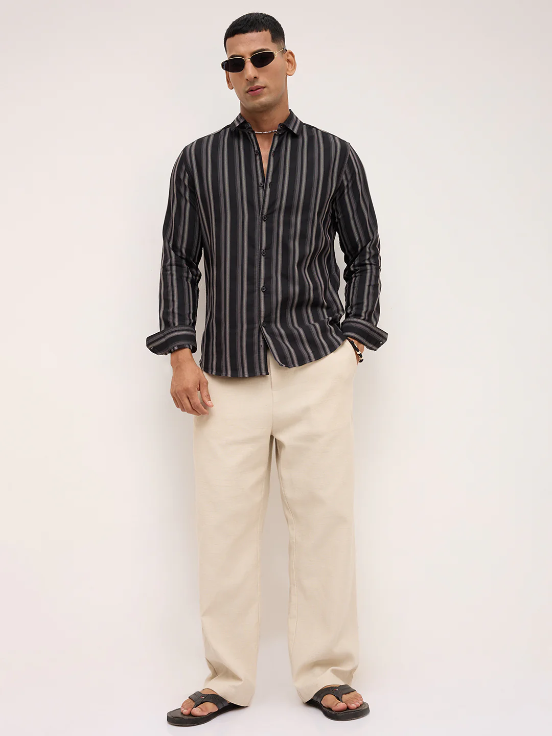 Black & Grey Broad Striped Shirt - Image 8