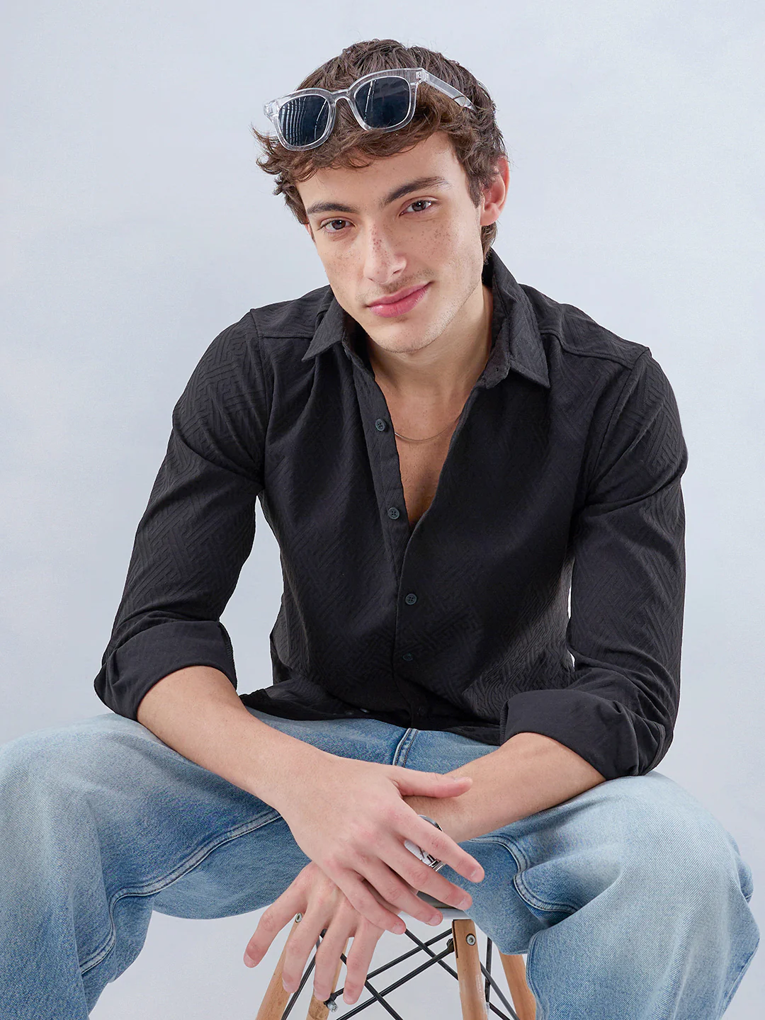 Black Interlock Maze Weave Knitted Shirt - Image 2