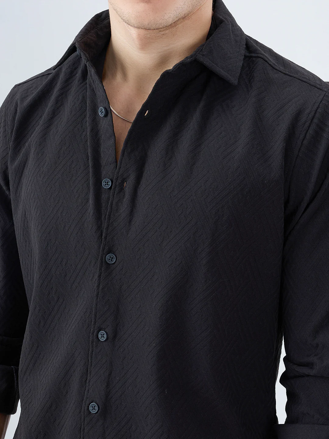 Black Interlock Maze Weave Knitted Shirt - Image 3