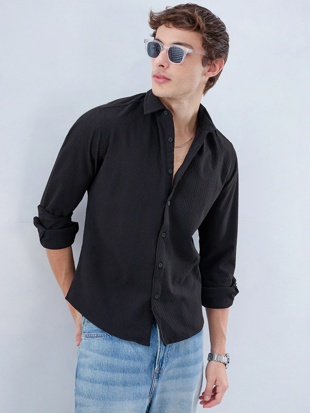 Black Interlock Maze Weave Knitted Shirt - Image 4