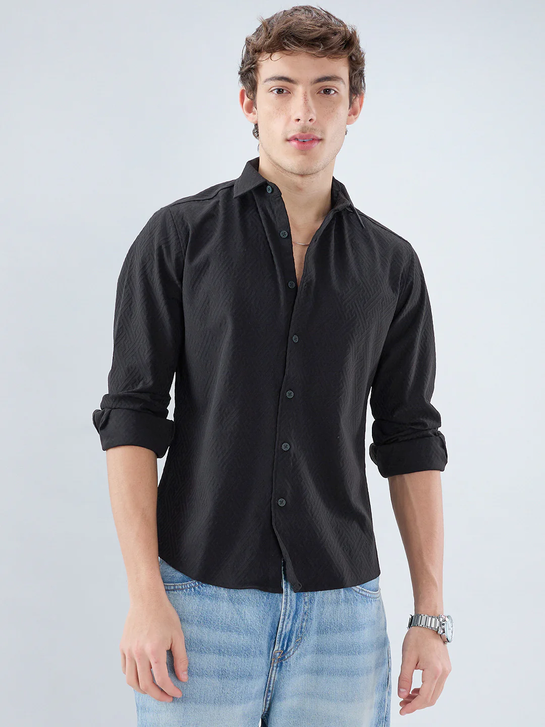 Black Interlock Maze Weave Knitted Shirt - Image 5