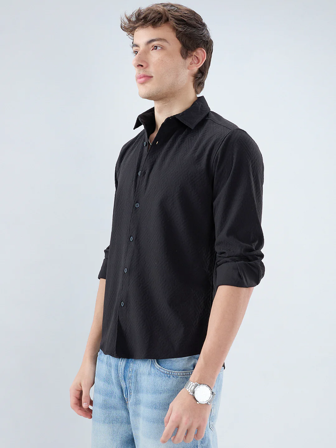Black Interlock Maze Weave Knitted Shirt - Image 6